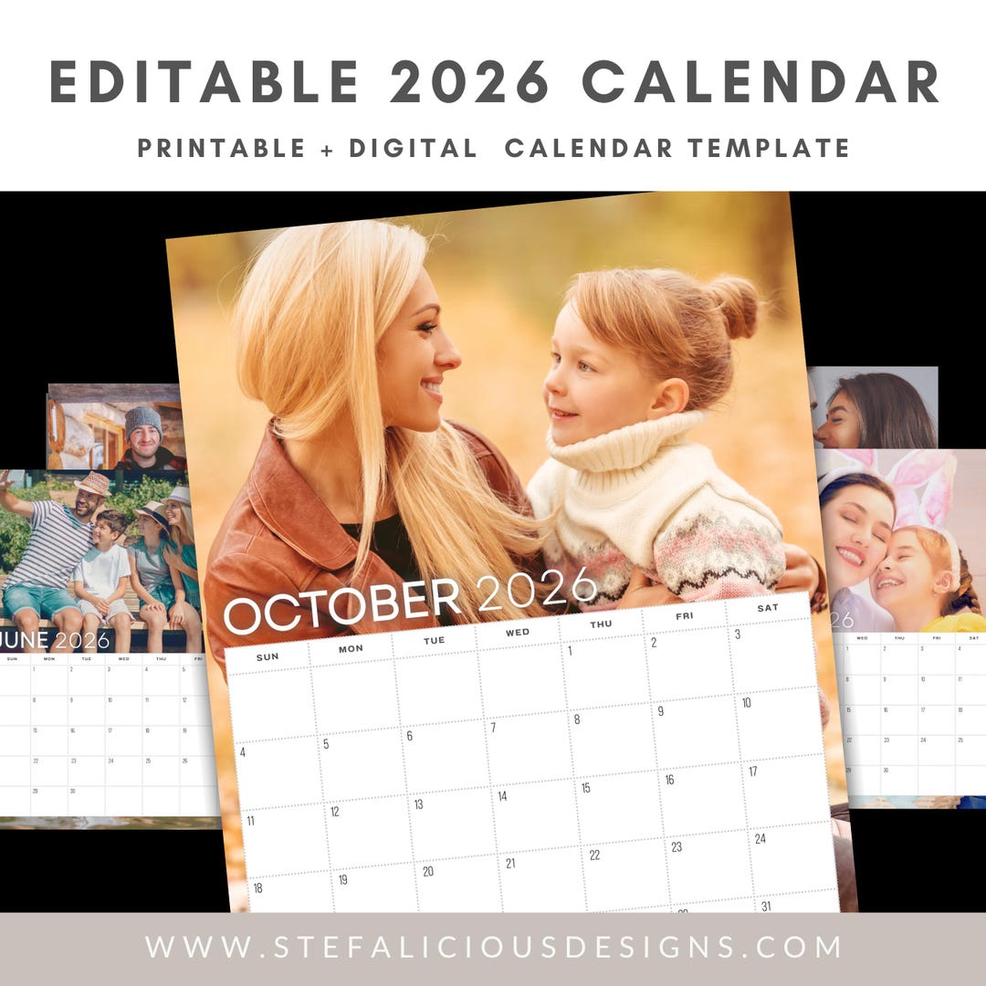 2026 Calendar, Editable Calendar Printable, Digital Planner Calendar