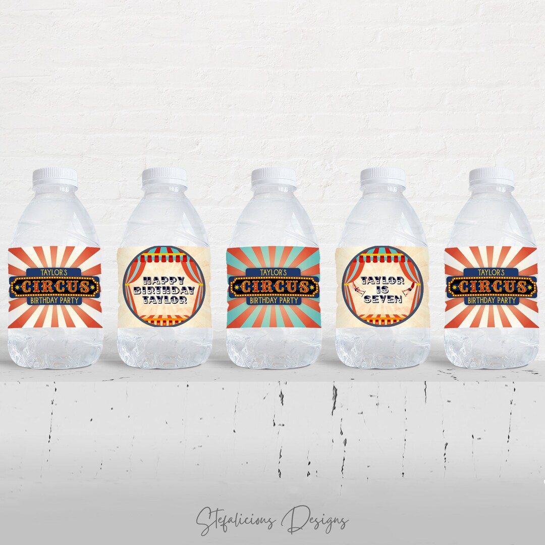 Circus Party Water Bottle Labels, Editable Template, Carnival ...