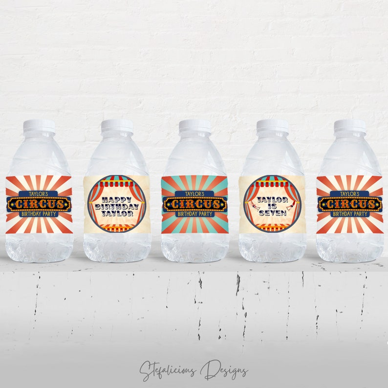 Circus Party Water Bottle Labels, Editable Template, Carnival ...