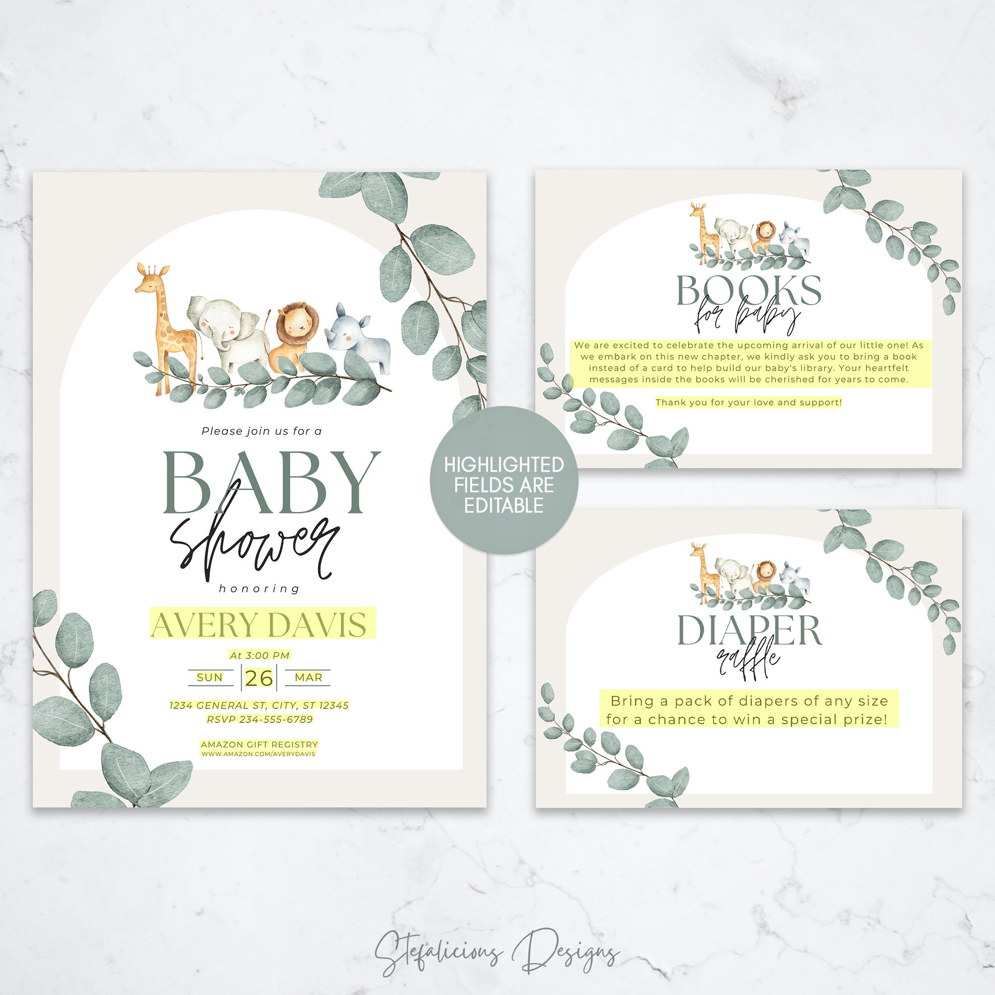 Safari Baby Shower Invitation Set, Editable, Printable Template ...