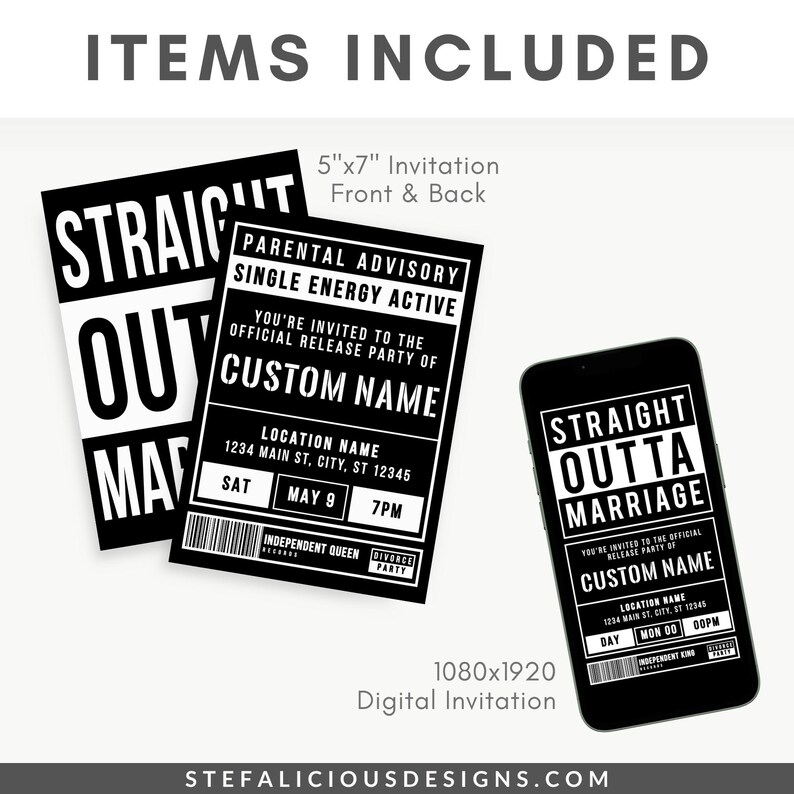 Divorce Party Invitation, Straight Outta Marriage, 90's Party Invite, Digital Invitation, Social Media Post, divorce invitation, single era party, rap party invite, hip hop invite, divorce party card, funny divorce invite, divorce invitation, straight outta marriage, printable invitation, invitation template, digital invite, 90s party invite, 90s nostalgia party