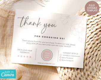 Thank You Card Template: Business Insert, Editable Colors (Canva)