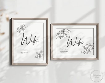 Panneau de mot de passe WiFi, modèle de panneau WiFi modifiable, mot de passe WiFi imprimable, 4 x 6, 5 x 7, 8 x 10, téléchargement immédiat, art mural, impression, code QR personnalisé