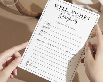 Trouwadvieskaarten, wensen voor het pasgetrouwde stel, gepersonaliseerd, huwelijksreceptie, bewerkbare sjabloon, aandenken, gastenboek, afdrukbaar, Corjl