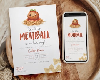 Little Meatball Baby Shower Invitation Set, Italian Baby Shower Invite, Baby Shower Bundle, Books for Baby, Diaper Raffle, Pasta Theme