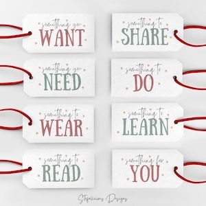 Etiquetas de regalo navideñas, Algo que deseas, Algo que necesitas, Etiquetas de regalo para niños de parte de Papá Noel, Regalo para niña o niño, Navidad DIY, Etiquetas imprimibles