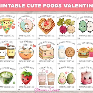 16 Printable Cute Food Pun Valentine's Day Card Set, Valentine's Day Card, Valentines Day, Kids Valentine, School, Classroom, Funny, Cute