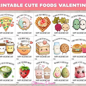 16 druckbare niedliche Lebensmittel Wortspiel Valentinstag Kartenset, Valentinstagskarte, Valentinstag, Kinder Valentinstag, Schule, Klassenzimmer, lustig, niedlich