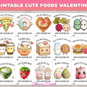 16 Printable Cute Food Pun Valentine's Day Card Set, Valentine's Day Card, Valentines Day, Kids Valentine, School, Classroom, Funny, Cute