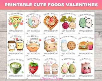 16 Printable Cute Food Pun Valentine's Day Card Set, Valentine's Day Card, Valentines Day, Kids Valentine, School, Classroom, Funny, Cute