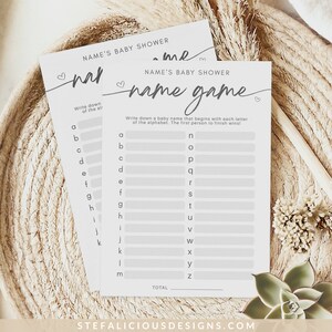 Minimalist Baby Shower Game, A-Z Baby Names Game, Baby ABC Game, Custom ...
