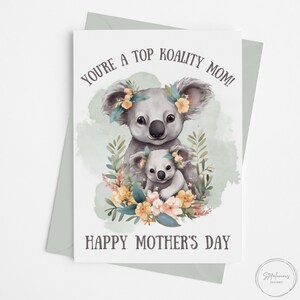 Cartão de trocadilho de coala para impressão, cartão de dia das mães, animal fofo, aquarela, coala bebê, presente para mãe, cartão para mãe, download instantâneo