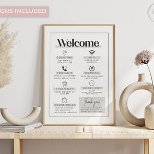 Airbnb Sign Bundle Template, Airbnb Signage, Vacation Rental, Wifi Sign, Airbnb Welcome Book, Checkout List, Airbnb Host, Simple Signs, VRBO
