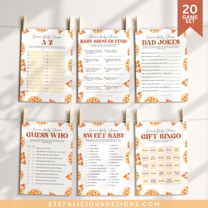 Slice Slice Baby Editable Pizza Baby Shower Games Set, Gender Neutral, Printable Baby Shower Games Bundle, Baby Bingo, Baby Family Feud Game