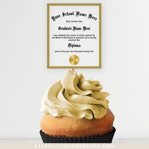 Personalized Graduation Cupcake Toppers, Custom Name Printable Diploma Template, Class of 2024 Graduation Party Decorations Instant Download