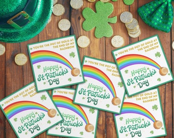 St Patricks Day Cards, Printable Candy Cards, Party Favors, Pot of Gold, Rainbow, St Patrick's Day Party, Leprechaun Classroom Gifts Unique