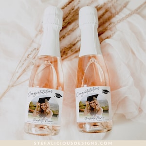 Graduation Mini Bottle Labels Bundle, Personalized Mini Wine Champagne Labels, Minimalist Grad Party Favors, Custom Photo Editable Template