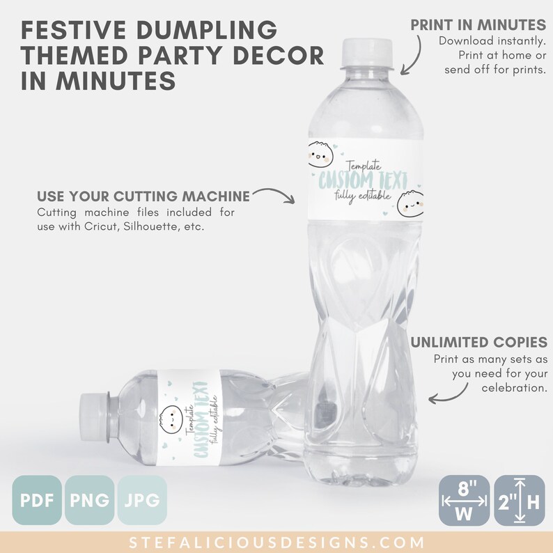 Mini Dumpling Label Cute Dumpling Water Bottle Labels, Bao Dim Sum Party Editable Template ...