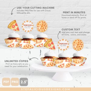 Pizza Cupcake Toppers, Printable Cupcake Wrappers, Custom Editable ...