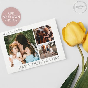 Cartão de dia das mães com foto personalizada editável, para mãe, cartão minimalista, cartão com foto personalizado, modelo para impressão, download instantâneo, presente de dia das mães