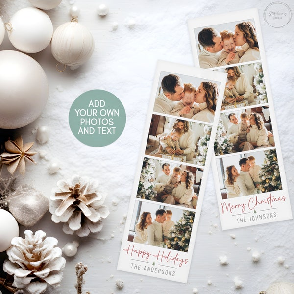 Photo Strip Christmas Card, Photo Booth Template, Custom Photo Photobooth Template,  Personalized Bookmark, Custom Bookmark, Happy Holidays