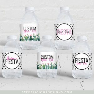 Fiesta Water Bottle Labels Editable Template, Mexico Theme Custom Printable Party Decor, Water Bottle Sticker, Modern Cactus Party Favors