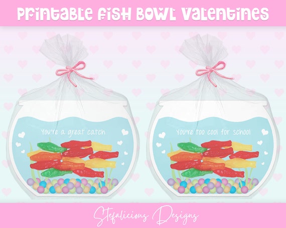 Printable Fish Bowl Valentine's Day Cards, Goldfish Swedish Fish Valentine  Puns, School Favor, Class, Teacher, Office, Unique Valentine Card 