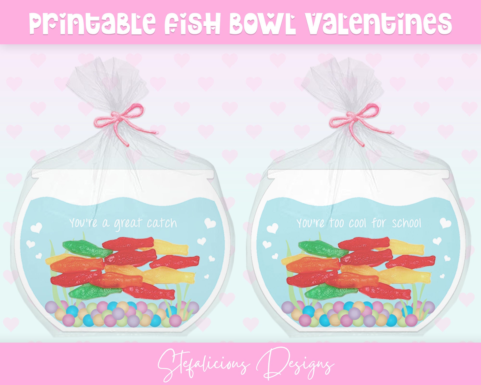 Printable Fish Bowl Valentine's Day Cards, Goldfish Swedish Fish