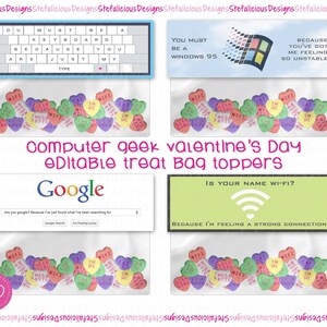 Printable Computer Geek Valentine's Day Cards &amp; Bag Toppers, Tech ...