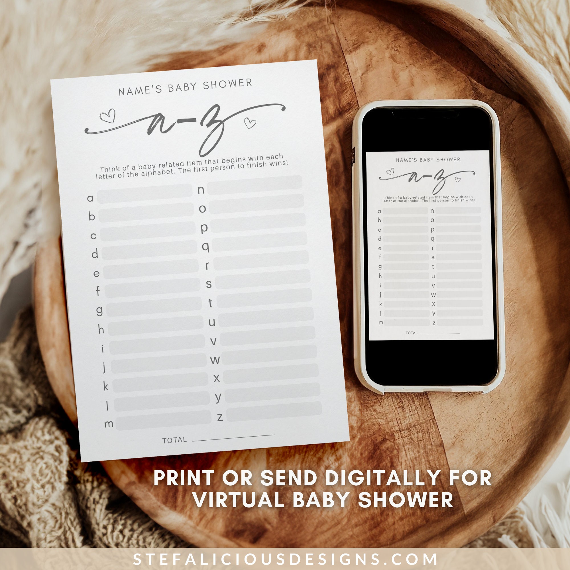 Minimalist Baby Shower Game, A-Z Baby Items Game, Baby ABC Game, Custom ...