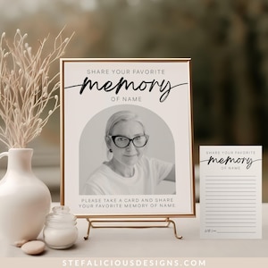 Plantilla para compartir una tarjeta de recuerdo, recuerdo favorito personalizado, tarjeta conmemorativa, tarjeta de recuerdo para funeral, alternativa al libro de visitas, tarjeta imprimible de 4 x 6