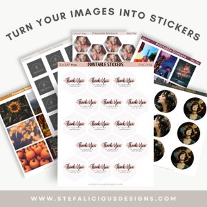Canva Template. Create printable sticker sheets. Drag and drop your images, art, and designs in to the frames to instantly create sticker sheets to use or sell. Customize Branding. Includes circle, square, rectangle, and hexagon in various sizes.
