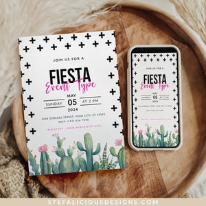 Fiesta Invitation, Mexican Fiesta Theme, Mexican Cactus Invite, Printable Mexican Theme Invitation, Digital Invitation, Editable Template