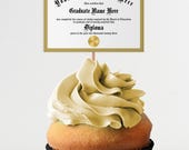 Personalized Graduation Cupcake Toppers, Custom Diplomas, Graduation Party Decorations, Class of 2024, Printable Template, Instant Download