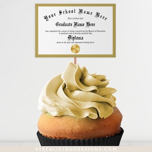 Adornos para cupcakes de graduación personalizados, diplomas personalizados, decoraciones para fiestas de graduación, clase de 2024, plantilla imprimible, descarga instantánea