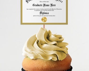 Personalized Graduation Cupcake Toppers, Custom Diplomas, Graduation Party Decorations, Class of 2024, Printable Template, Instant Download