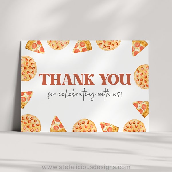 Editable Pizza Thank You Cards, Pizza Party Thank You Card Template, Retro Style Printable Party Supplies, Birthday, Slice Slice Baby Shower