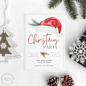 Editable Christmas Party Invitation, Boho Minimalist Christmas Invitation, Watercolor Holiday Invite, Digital Invitation, Printable Template