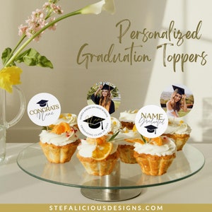 Graduation Cupcake Toppers, Class of 2024, Editable Template Custom Photo Custom Name, Minimalist Graduation Party Decorations Printable Set