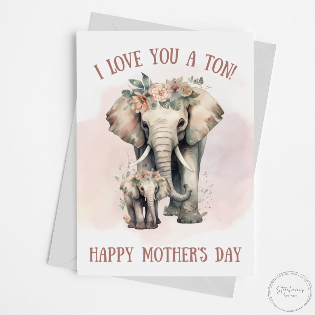 Printable Elephant Pun Card, Mother's Day Card, Cute Animal, Watercolor ...