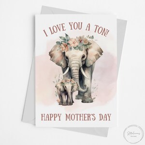 Printable Elephant Pun Card, Mother's Day Card, Cute Animal, Watercolor ...