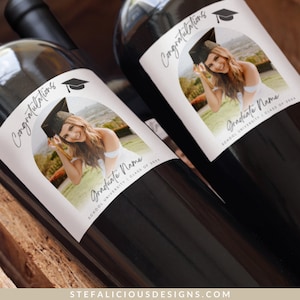 Graduation Wine Labels, Custom Champagne Labels, Minimalist Graduation Party Favors, Graduation Gift, Custom Photo Editable Template