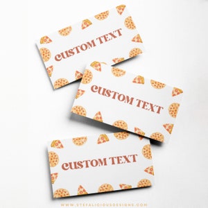 Tarjetas de mesa de pizza editables, plantilla de tarjeta de buffet de fiesta de pizza, tarjetas de lugar de bebé de rebanada para baby shower, fiesta de cumpleaños, temática de pizza