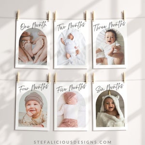 Erster Geburtstag Foto Banner Vorlage, bearbeitbare Babys 1. Jahr monatliche Meilenstein Karten, druckbare moderne Fotogirlande, sofortiger Download