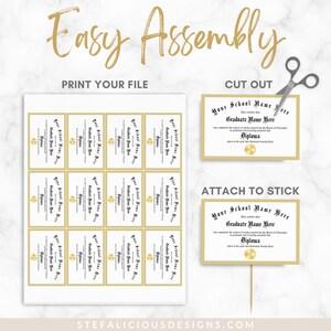 Personalized Graduation Cupcake Toppers, Custom Diplomas, Graduation Party Decorations, Class of, graduation, custom party decor, graduation decor, graduation diploma template, graduation favors, graduation name, high school grad