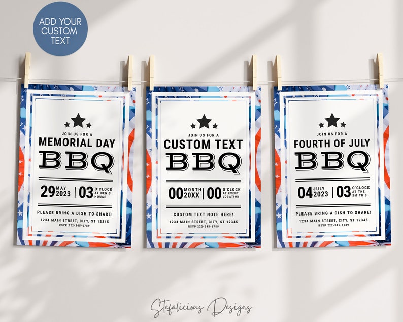 Summer BBQ Invitation Memorial Day Fourth of July Labor - Etsy