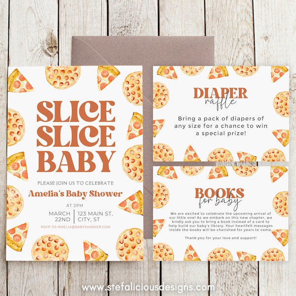 Slice Slice Baby Invitation, Pizza Baby Shower Invitation, Pizzeria Baby Sprinkle, Editable Pizza Baby Shower Invite, CoEd Baby Shower