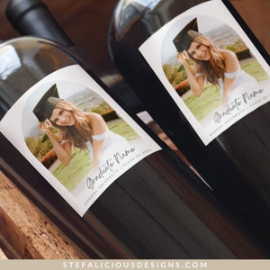 Graduation Wine Labels, Custom Champagne Labels, Minimalist Graduation Party Favors, Graduation Gift, Custom Photo Editable Template