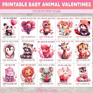 16 Printable Cute Baby Animal Pun Valentine's Day Card Set, Valentine's Day Card, Valentines Day, Kids Valentine, School, Classroom