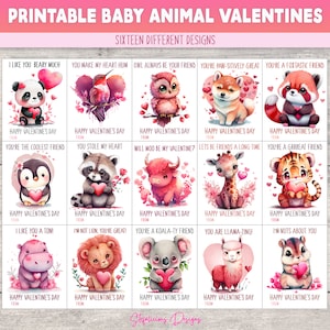Jeu de 16 cartes imprimables pour bébés animaux mignons, Saint-Valentin, carte de Saint-Valentin, Saint-Valentin, Saint-Valentin pour enfants, école, salle de classe